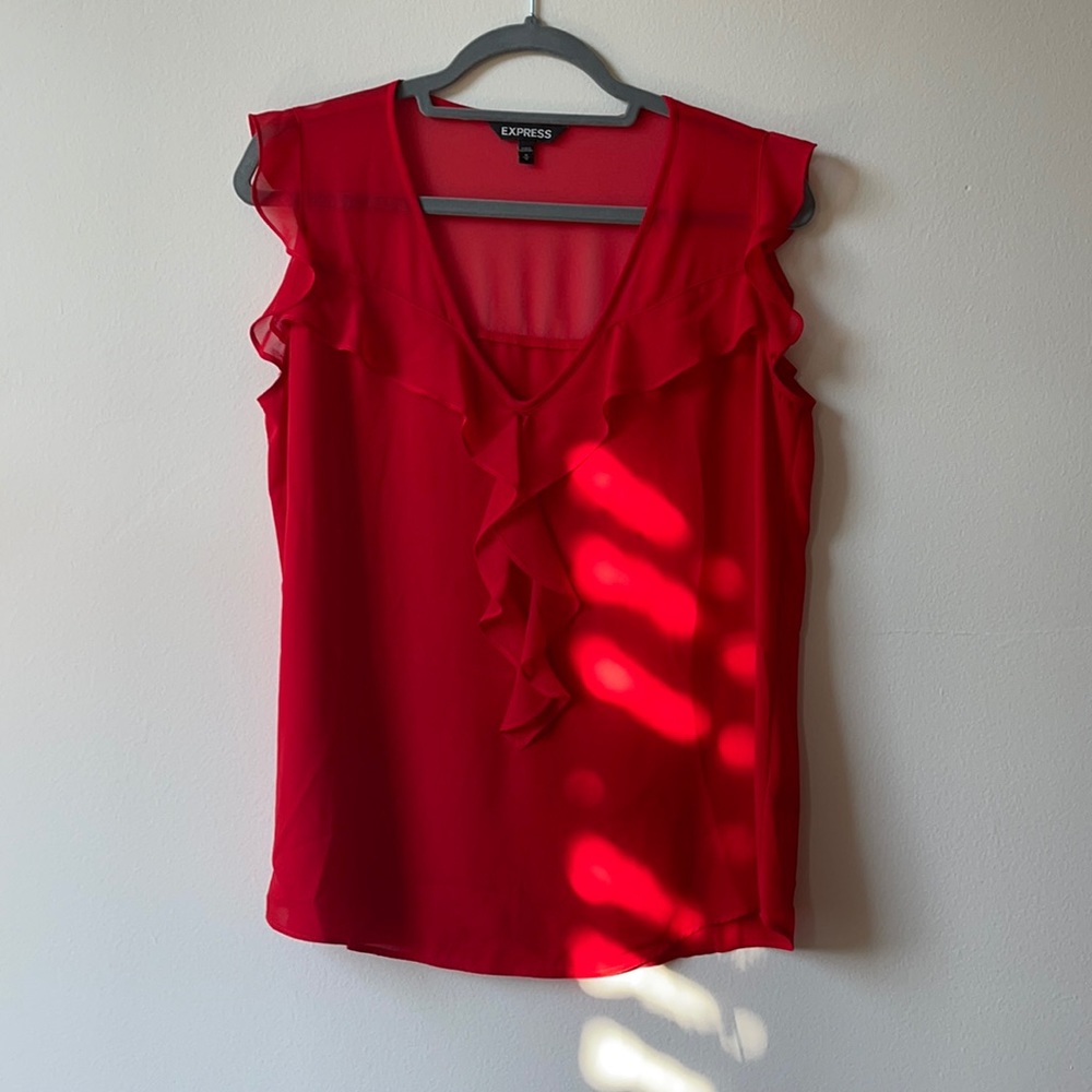 Red Express Shirt, Size Medium with Ruffles